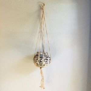 Macreme plain style plant hanging with gold color hanger 40” long rustic boho